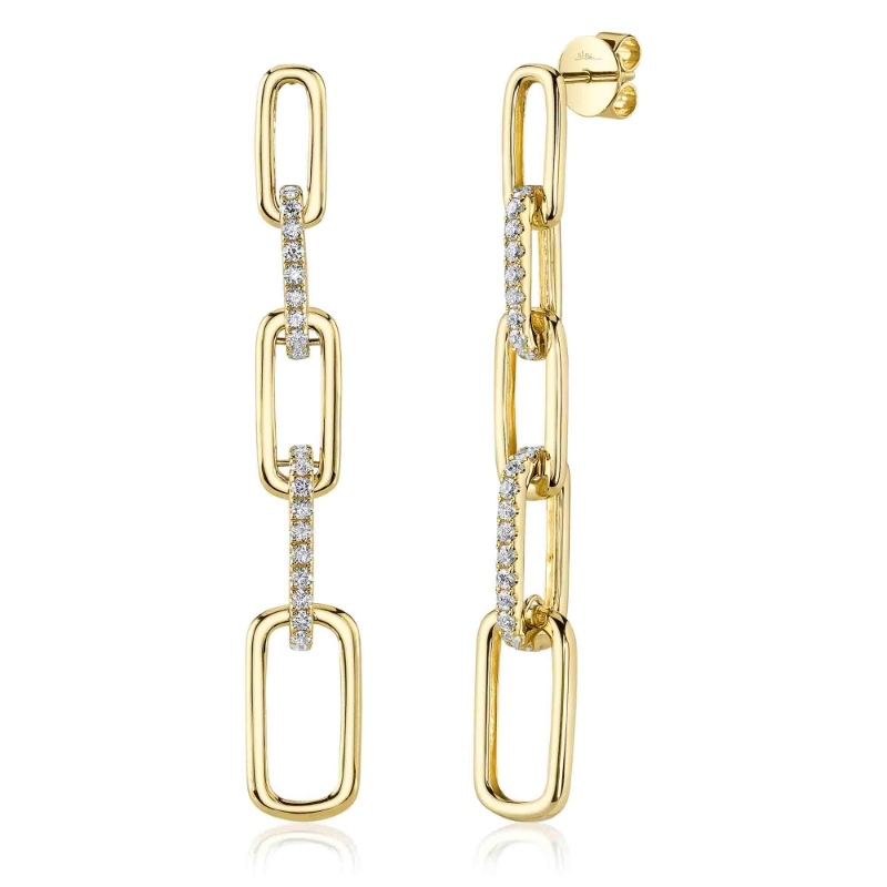 0.64Ct 14K Yellow Gold Diamond Paper Clip Link Earrings