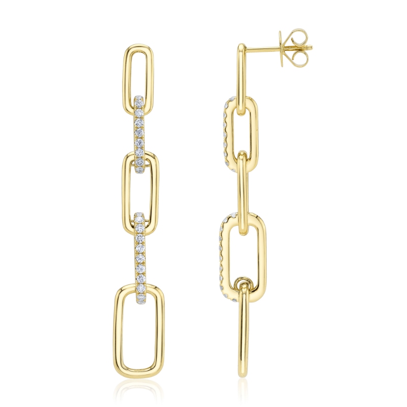 0.64Ct 14K Yellow Gold Diamond Paper Clip Link Earring