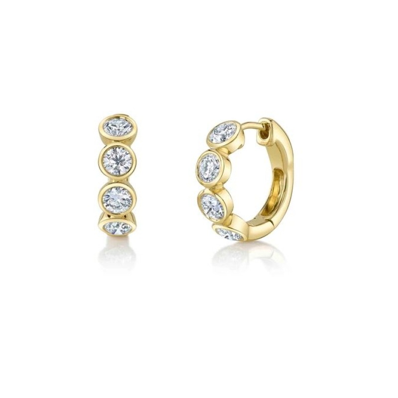 1.50Ct 14K Yellow Gold Diamond Bezel Huggie Earrings