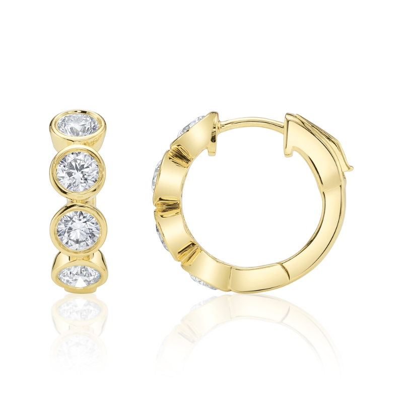 1.50Ct 14K Yellow Gold Diamond Bezel Huggie Earring