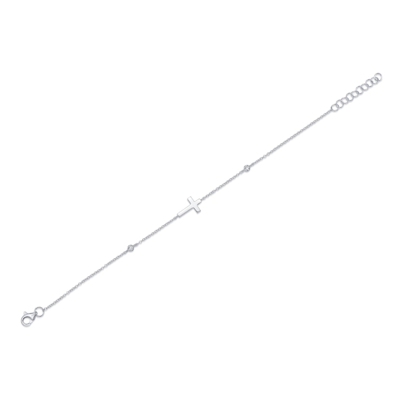 0.03Ct 14K White Gold Diamond Bezel Cross Bracelet