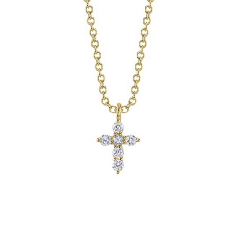 14K Yellow Gold Diamond Cross Necklace