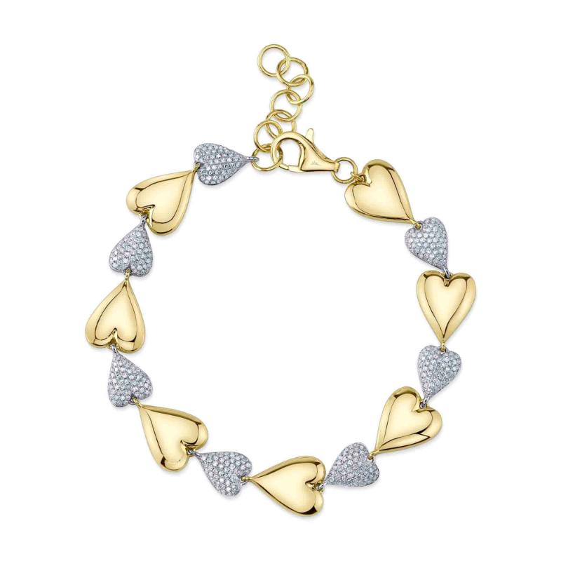 0.78Ct 14K Two Tone Diamond Pave Heart Bracelet