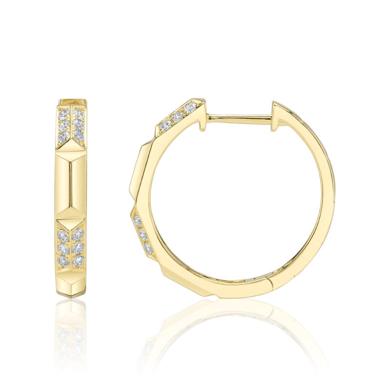 0.24Ct 14K Yellow Gold Diamond Geo Cut Hoop Earring