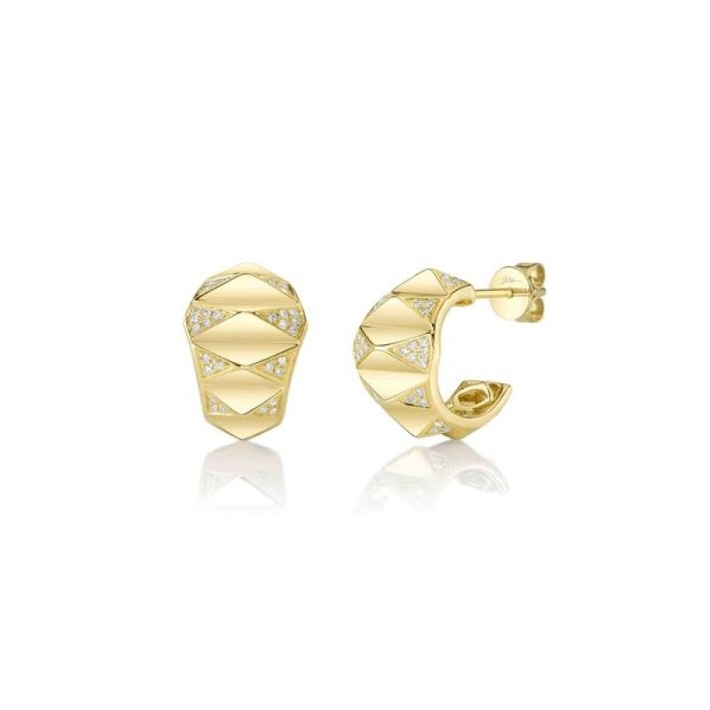 0.16Ct 14K Yellow Gold Diamond Pyramid Geo Cut Huggie Earrings