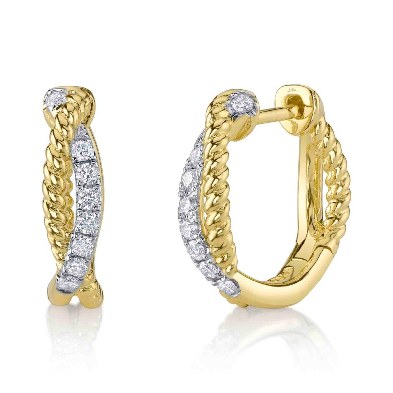 0.21Ct 14K Yellow Gold Diamond Twisted Hoop Earrings