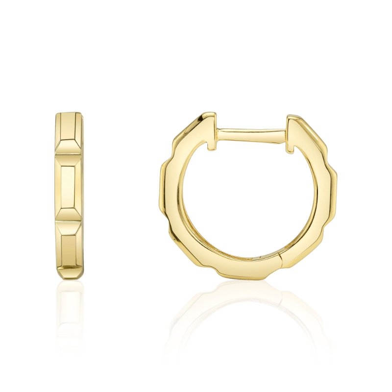 14K Yellow Gold Octagon Geo Cut Huggie Earring