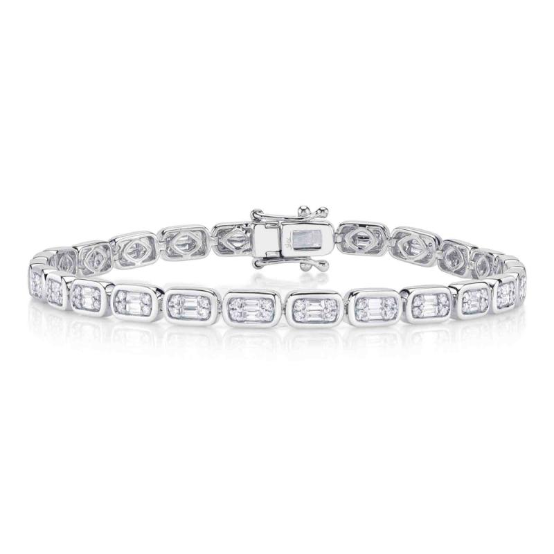 1.53Ct 14K White Gold Diamond Baguette Tennis Bracelet