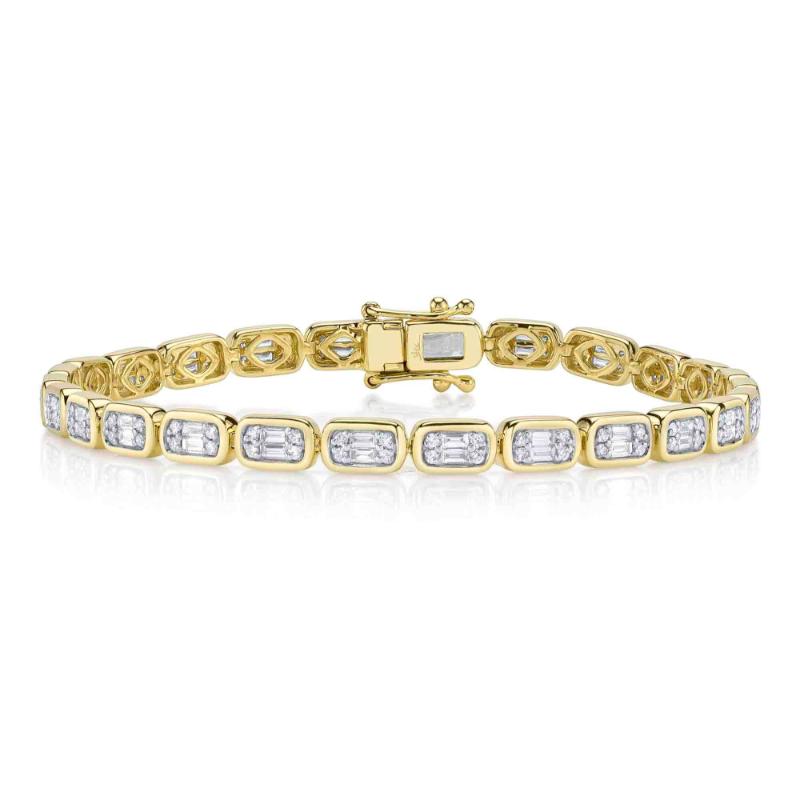 1.53Ct 14K Yellow Gold Diamond Baguette Tennis Bracelet