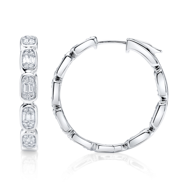 0.90Ct 14K White Gold Diamond Baguette Hoop Earring