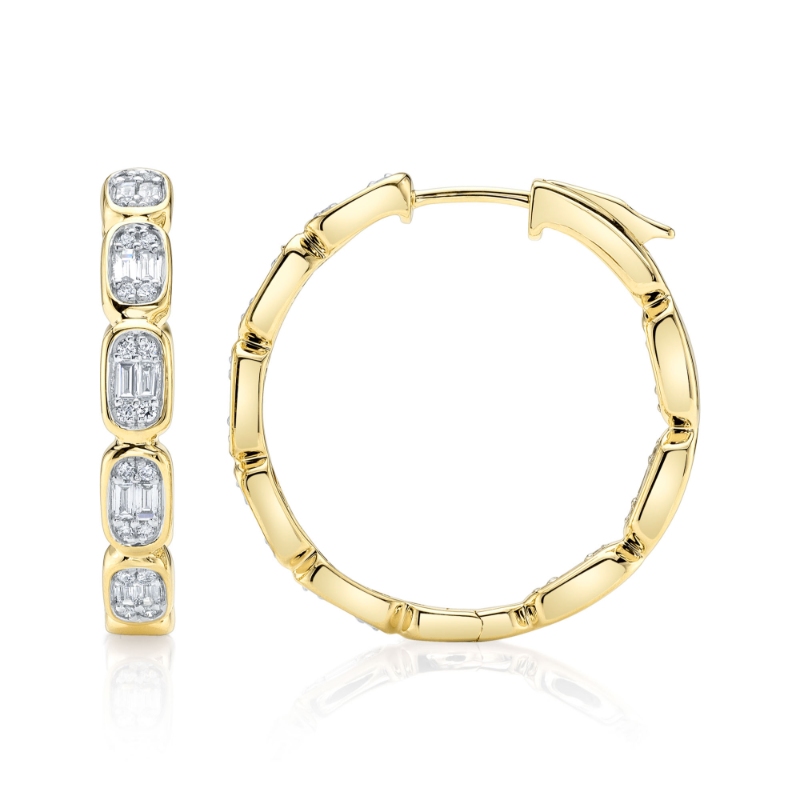 0.90Ct 14K Yellow Gold Diamond Baguette Hoop Earring