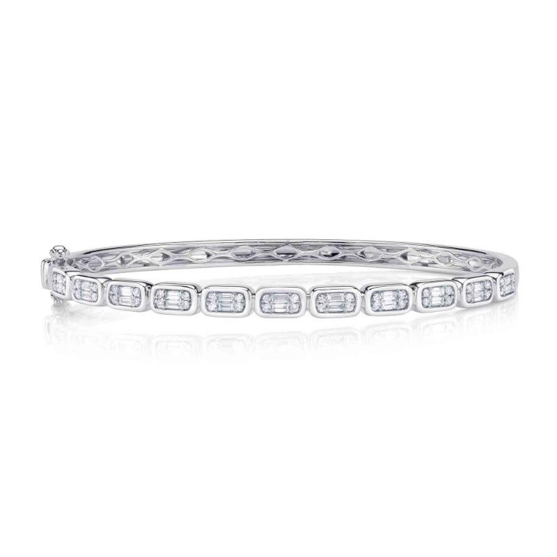 0.65Ct 14K White Gold Diamond Baguette Bangle