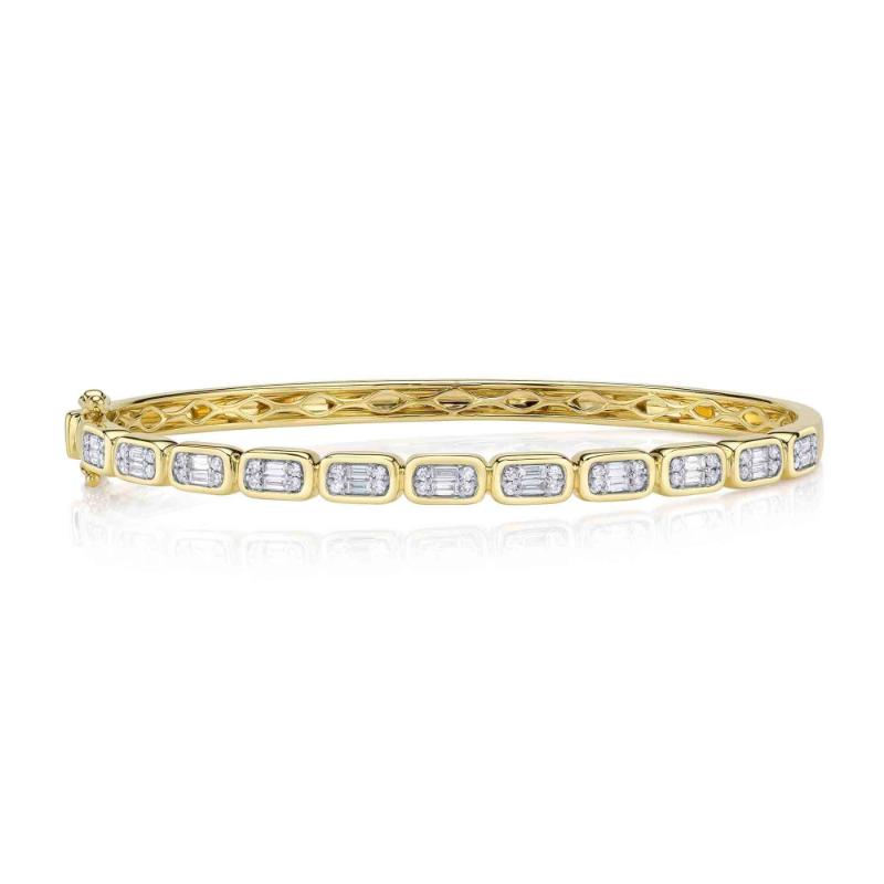 0.65Ct 14K Yellow Gold Diamond Baguette Bangle