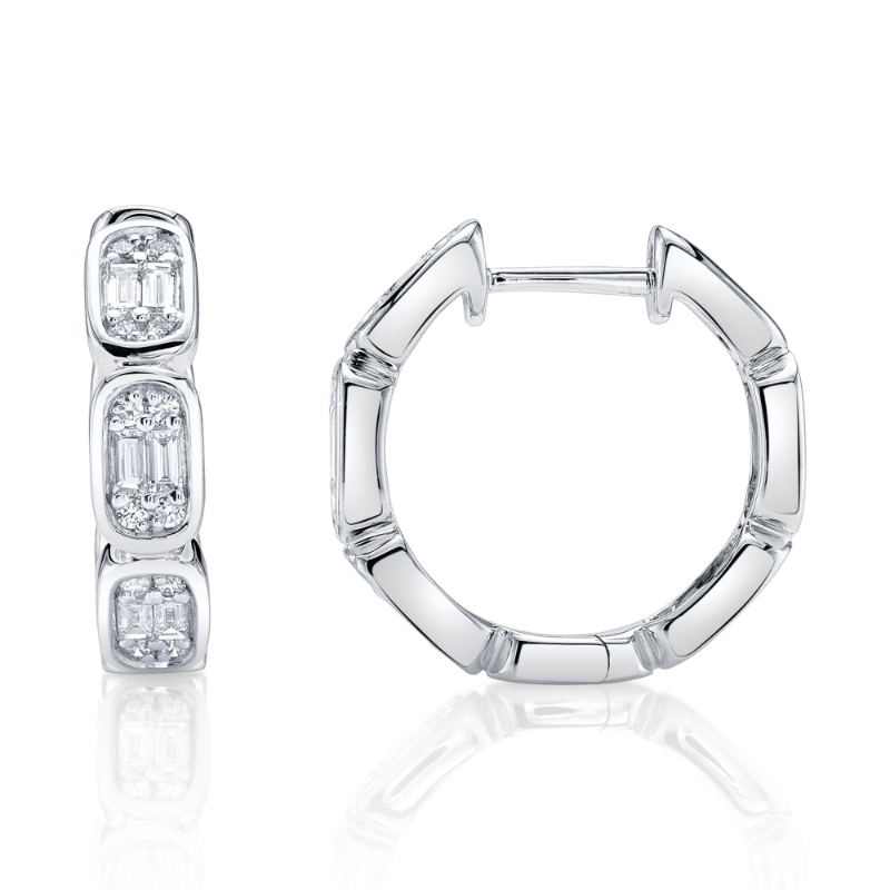 0.39Ct 14K White Gold Diamond Baguette Octagon Hoop Earring