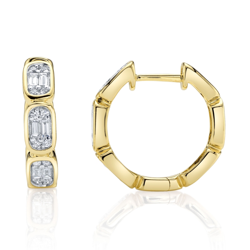 0.39Ct 14K Yellow Gold Diamond Baguette Octagon Hoop Earring