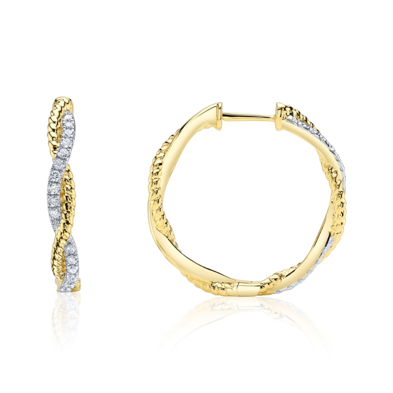 0.42Ct 14K Yellow Gold Diamond Twisted Hoop Earring