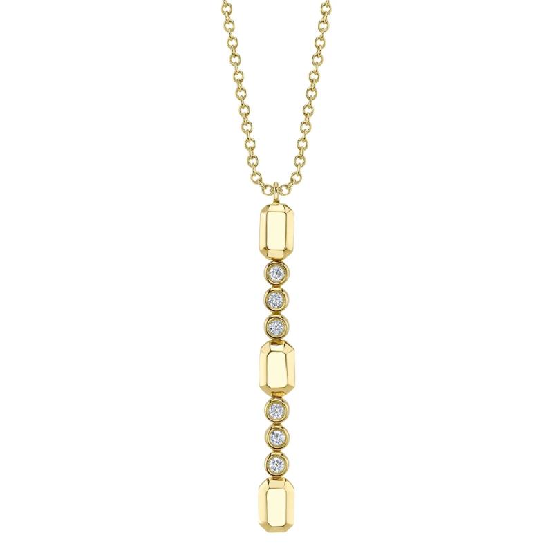 0.09Ct 14K Yellow Gold Diamond Bezel Geo Cut Lariat Necklace