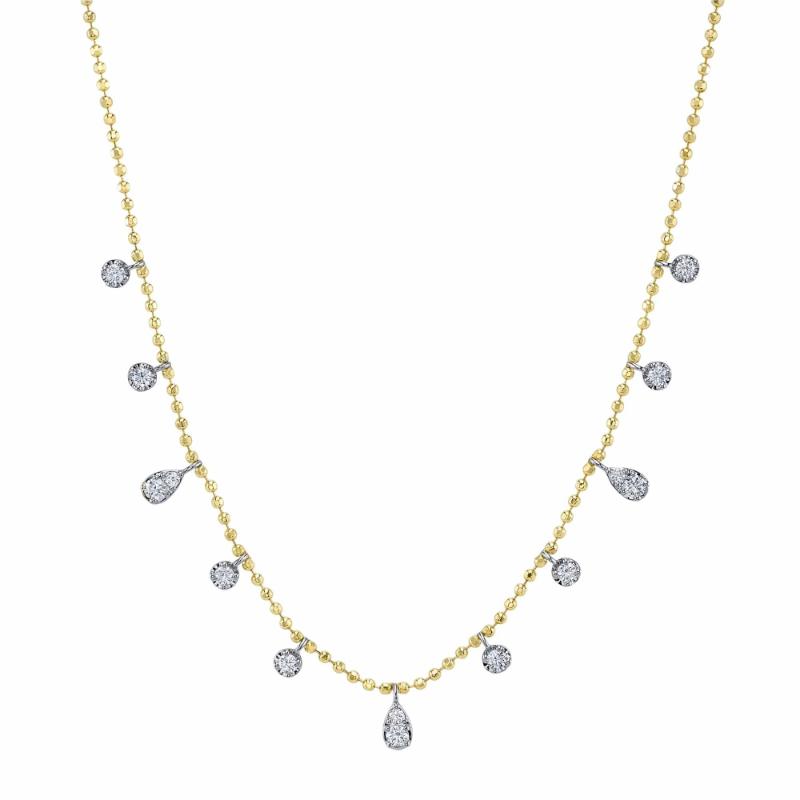 0.64Ct 14K Two Tone Diamond Faceted Ball Chain Necklace