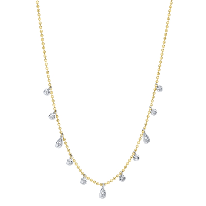 0.64Ct 14K2T Y/W Diamond Faceted Ball Chain Necklace