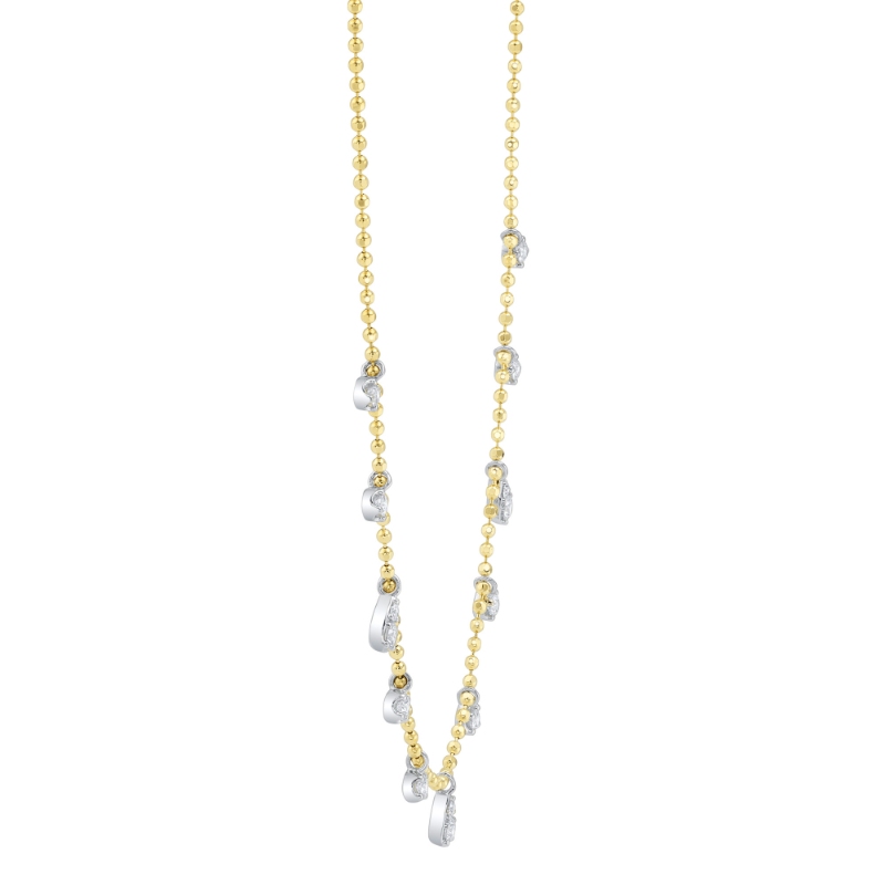 0.64Ct 14K2T Y/W Diamond Faceted Ball Chain Necklace
