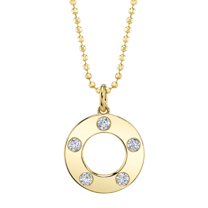 0.24Ct 14K Yellow Gold Diamond Circle Faceted Ball Chain Necklace