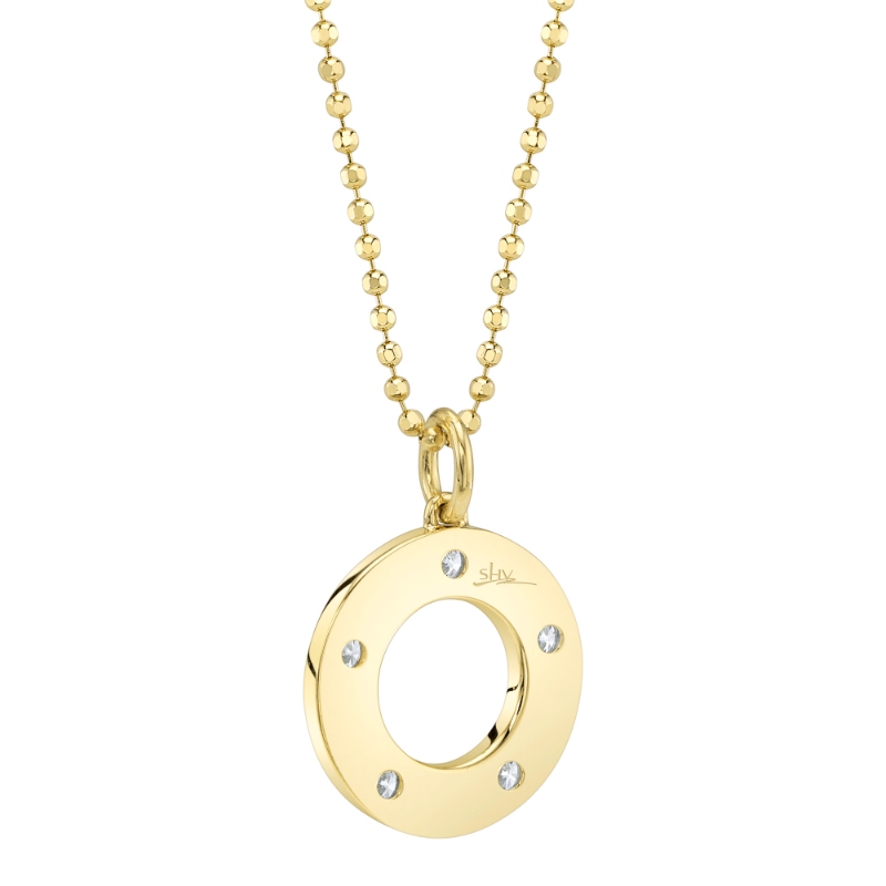 0.24Ct 14K Yellow Gold Diamond Circle Faceted Ball Chain Necklace
