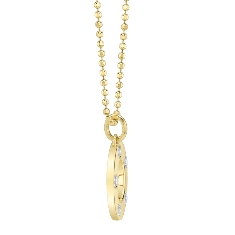 0.24Ct 14K Yellow Gold Diamond Circle Faceted Ball Chain Necklace