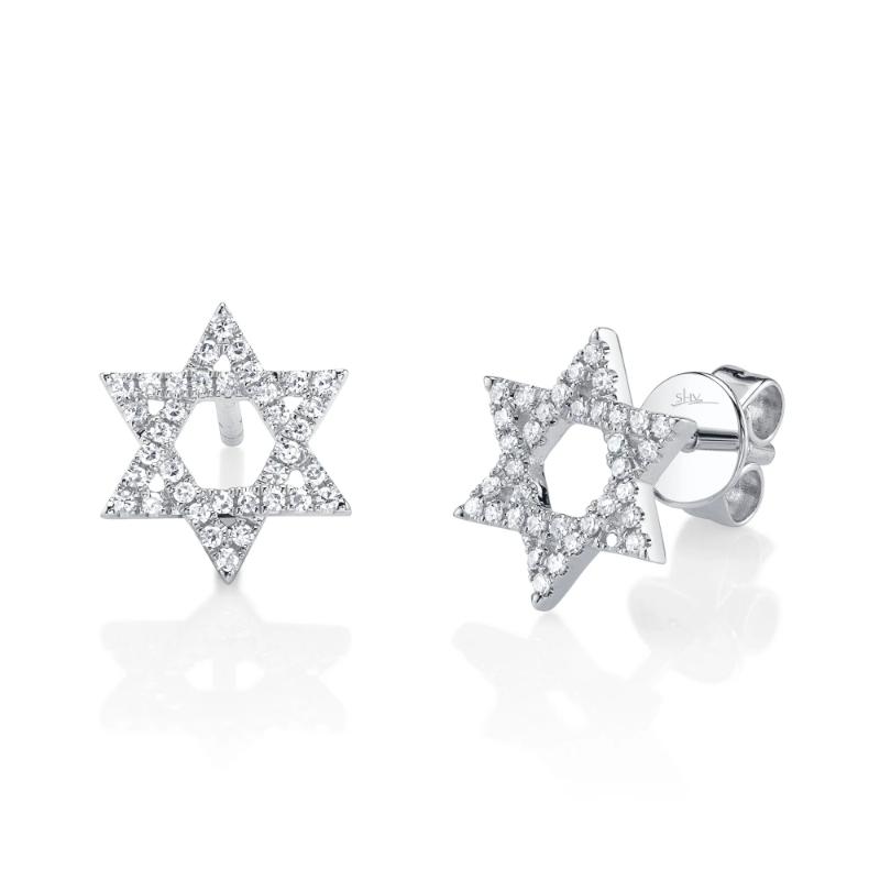 0.16Ct 14K White Gold Diamond Star Of David Stud Earrings