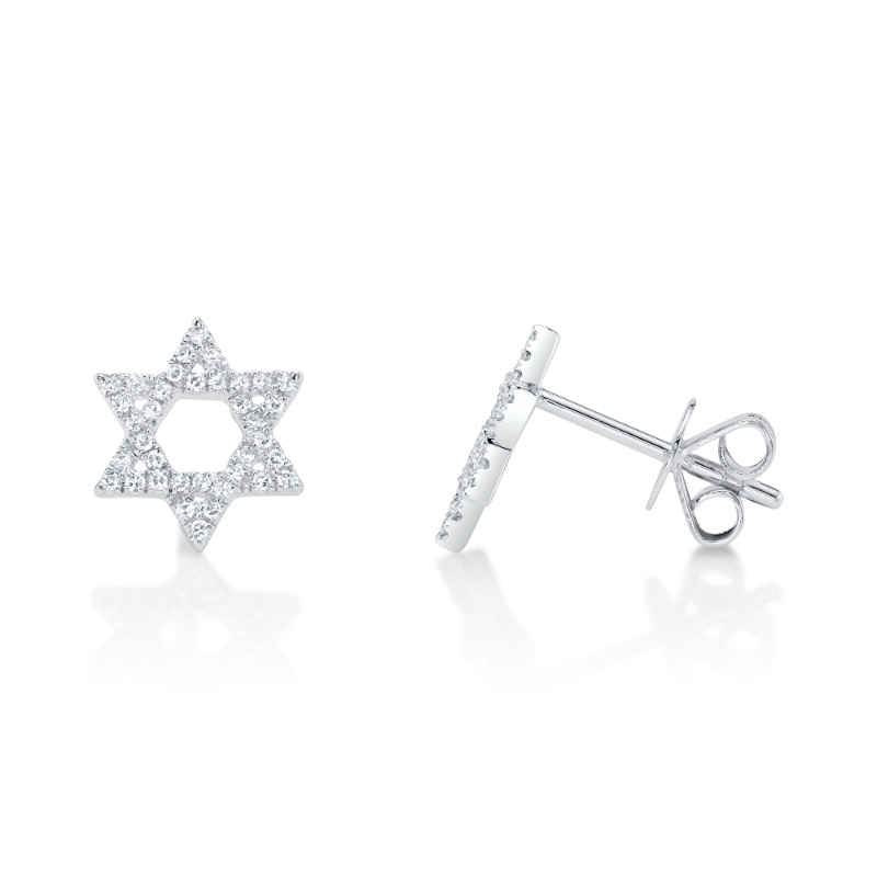 0.16Ct 14K White Gold Diamond Star Of David Stud Earring