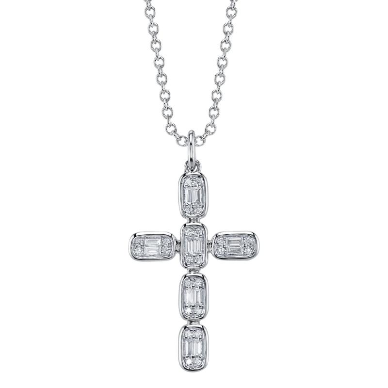 0.30Ct 14K White Gold Diamond Baguette Cross Necklace