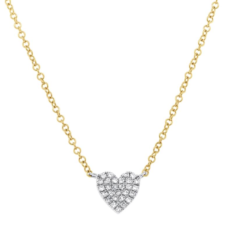 0.09Ct 14K Two Tone Diamond Pave Heart Necklace