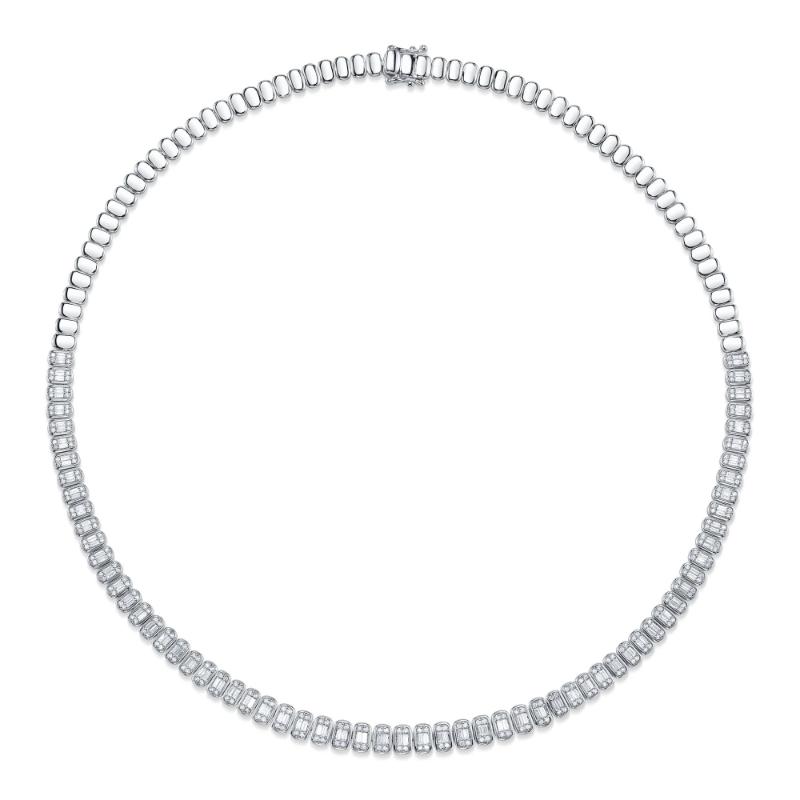 3.07Ct 14K White Gold Diamond Baguette Necklace