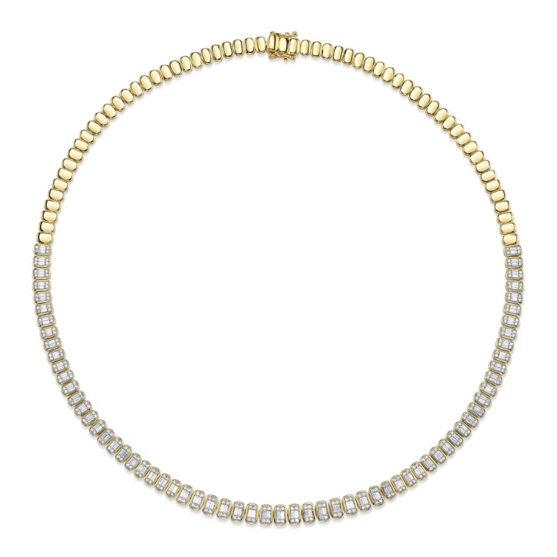 3.07Ct 14K Yellow Gold Diamond Baguette Necklace