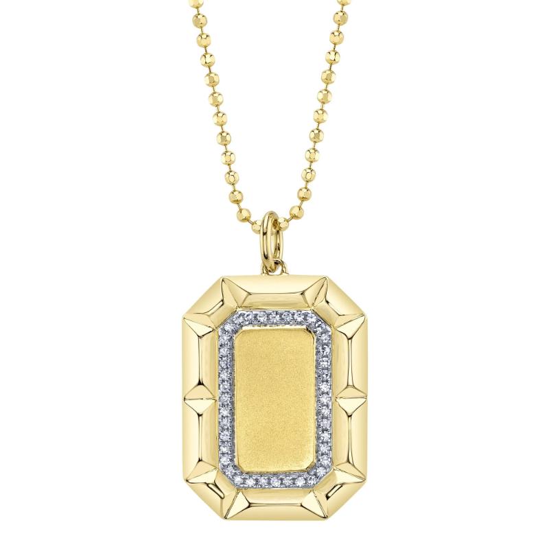0.09Ct 14K Yellow Gold Diamond Geo Cut Matte Faceted Ball Chain Necklace