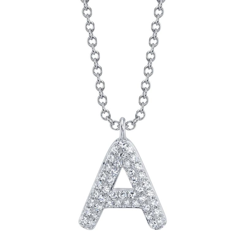 0.09Ct 14K White Gold Diamond Pave Necklace - Initial A