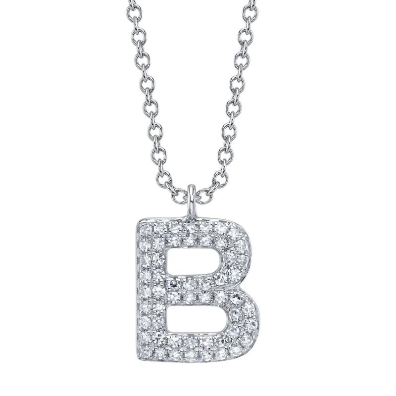 0.11Ct 14K White Gold Diamond Pave Necklace - Initial B