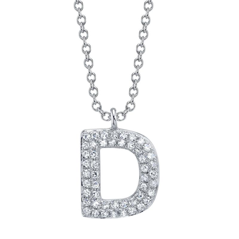 0.10Ct 14K White Gold Diamond Pave Necklace - Initial D
