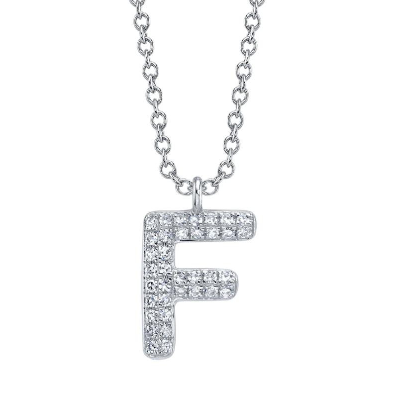 0.08Ct 14K White Gold Diamond Pave Necklace - Initial F