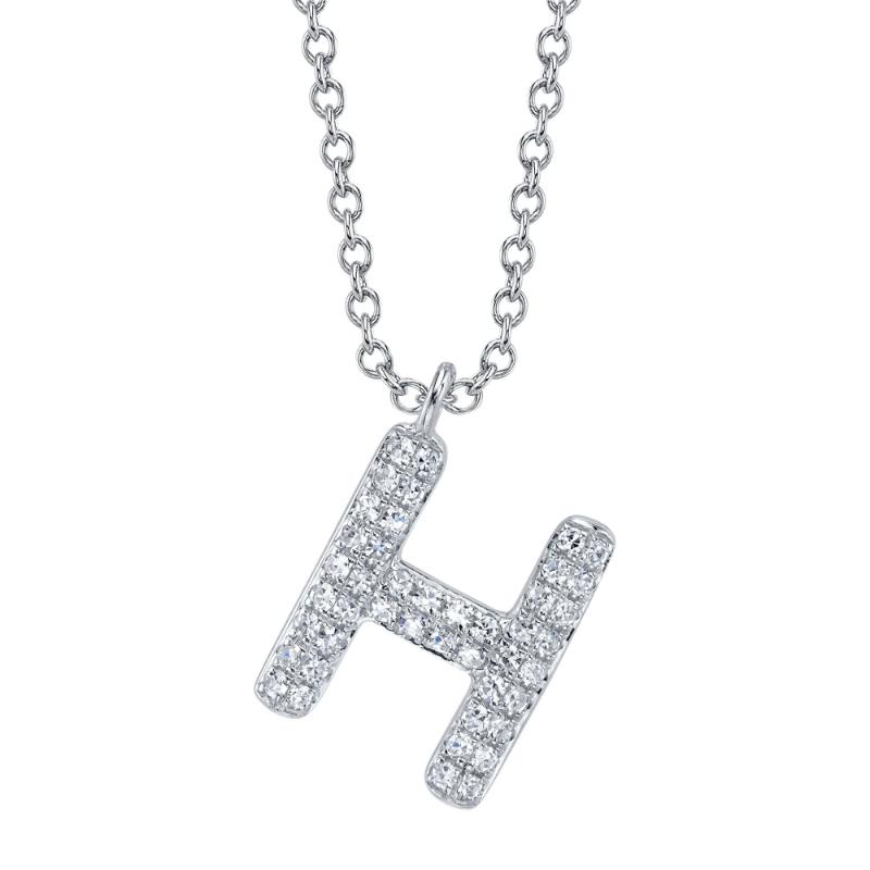 0.09Ct 14K White Gold Diamond Pave Necklace - Initial H