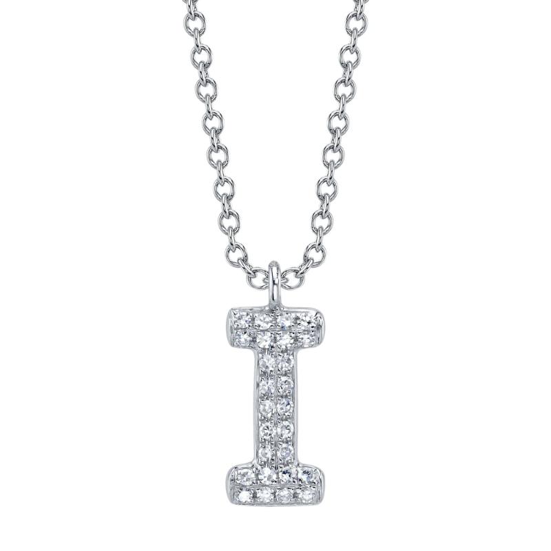 0.06Ct 14K White Gold Diamond Pave Necklace - Initial I