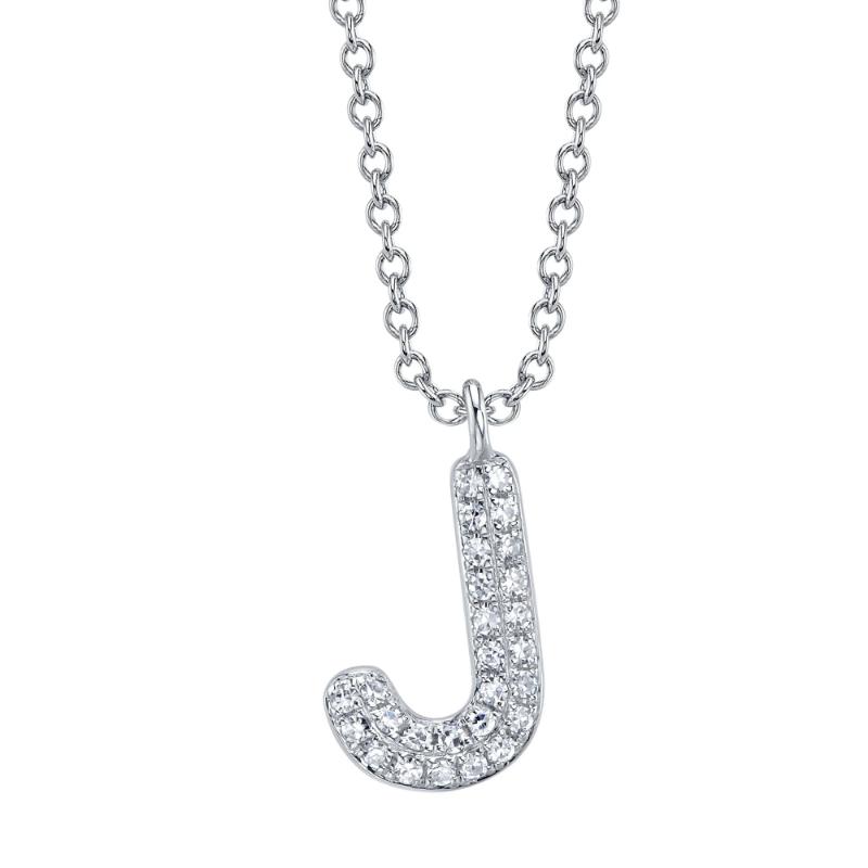 0.06Ct 14K White Gold Diamond Pave Necklace - Initial J