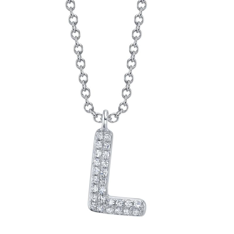 0.05Ct 14K White Gold Diamond Pave Necklace - Initial L