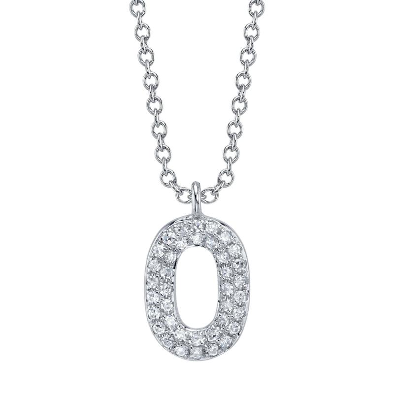 0.08Ct 14K White Gold Diamond Pave Necklace - Initial O