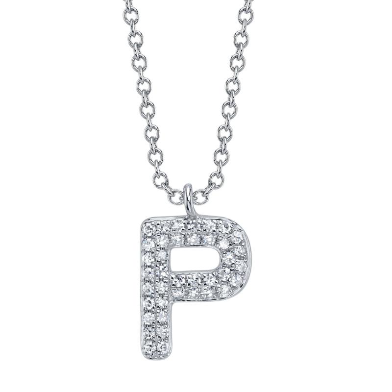 0.08Ct 14K White Gold Diamond Pave Necklace - Initial P