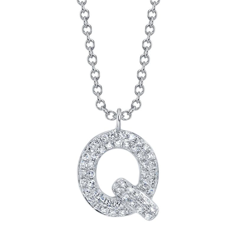 0.11Ct 14K White Gold Diamond Pave Necklace - Initial Q