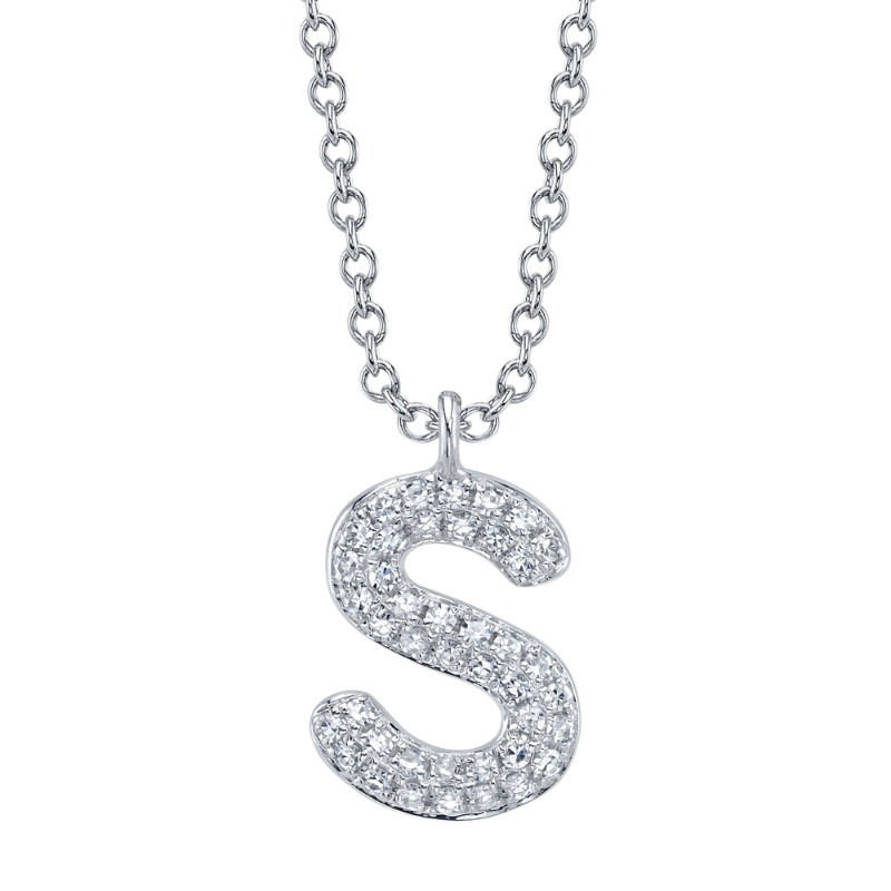 0.09Ct 14K White Gold Diamond Pave Necklace - Initial S