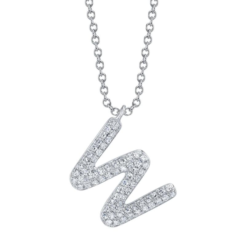0.16Ct 14K White Gold Diamond Pave Necklace - Initial W