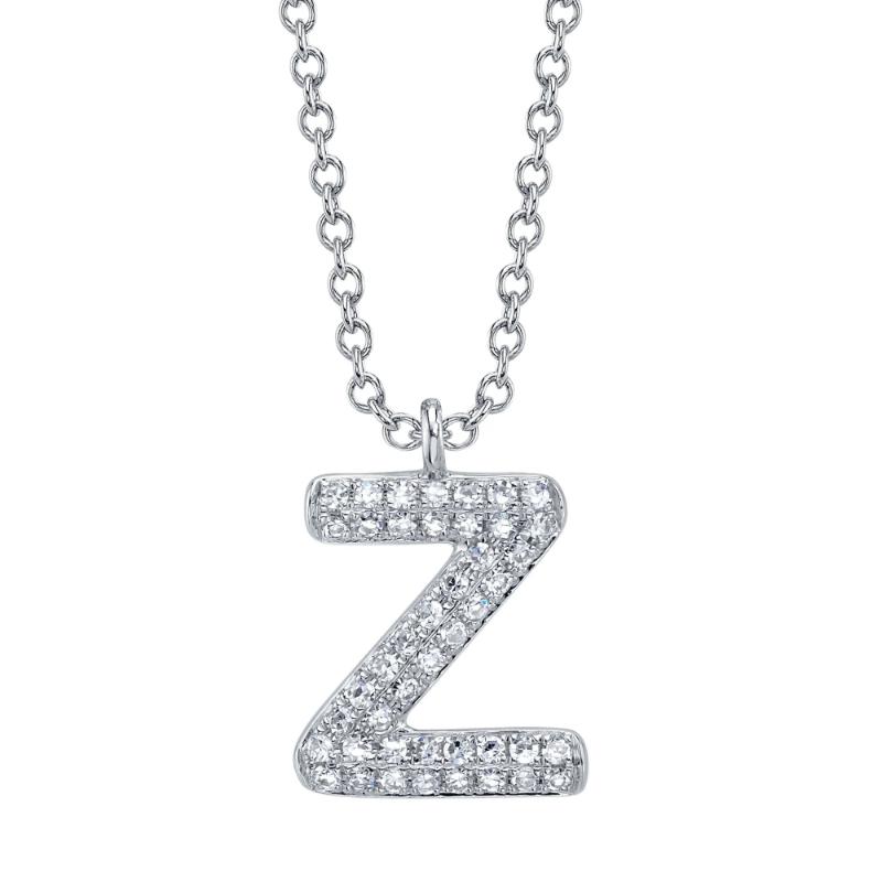 0.10Ct 14K White Gold Diamond Pave Necklace - Initial Z