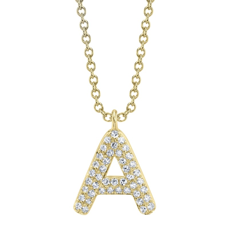 0.09Ct 14K Yellow Gold Diamond Pave Necklace - Initial A