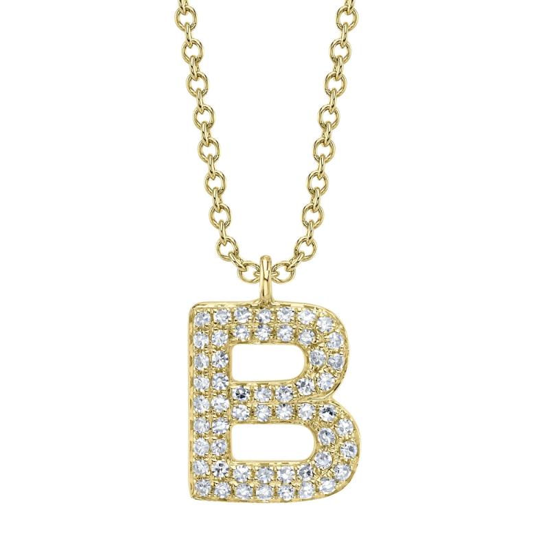 0.11Ct 14K Yellow Gold Diamond Pave Necklace - Initial B